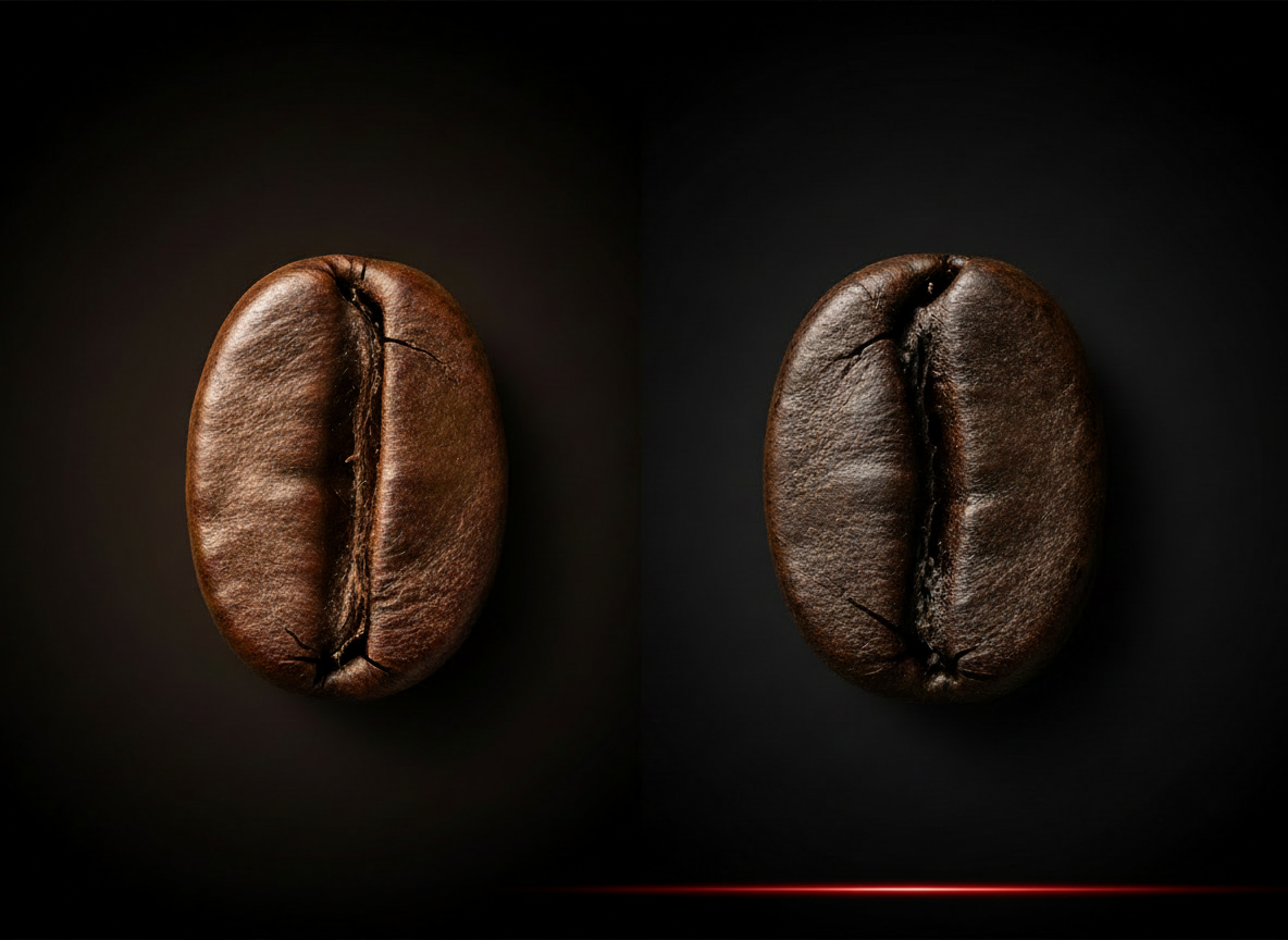 Firefly_Gemini Flash_Composição visual editorial sofisticada mostrando dois grãos de café diferentes lado  507423